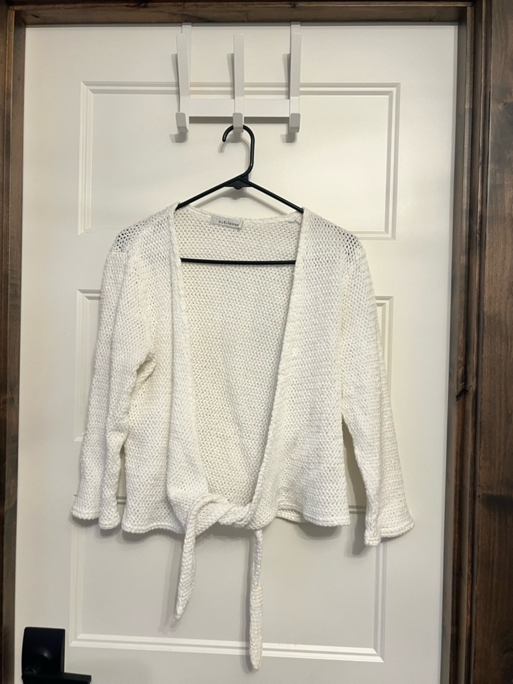 Open-Knit Tie-Front Sweater Cardigan - White
